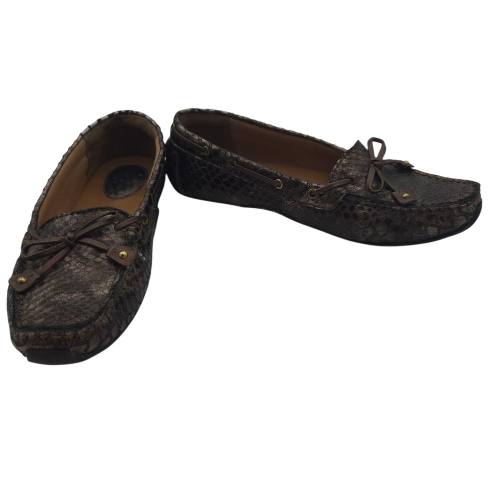 Clarks Artisan 6M Python Embossed Leather Moccasins Loafers‎ Metallic Driving